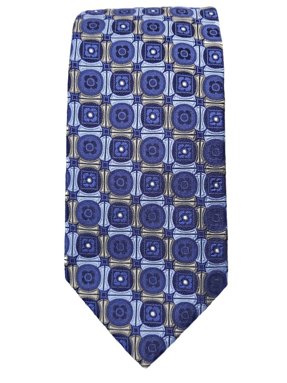 Robert Talbott Best of Class Blue Medallion Silk Tie 3.5 x 60 Gray stripes